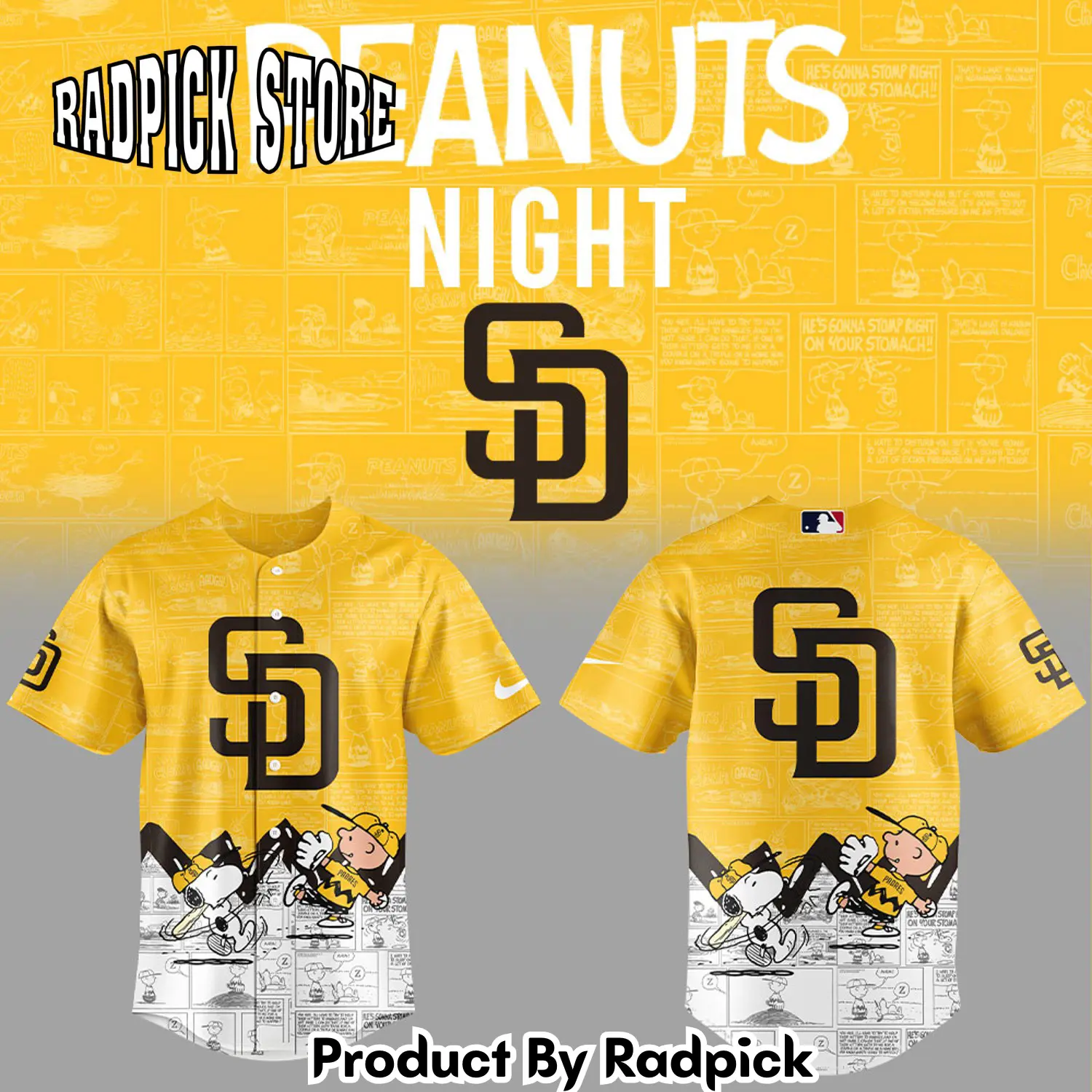 Radpick san diego padres 75th anniversary of peanuts baseball jersey 1fp rp127184